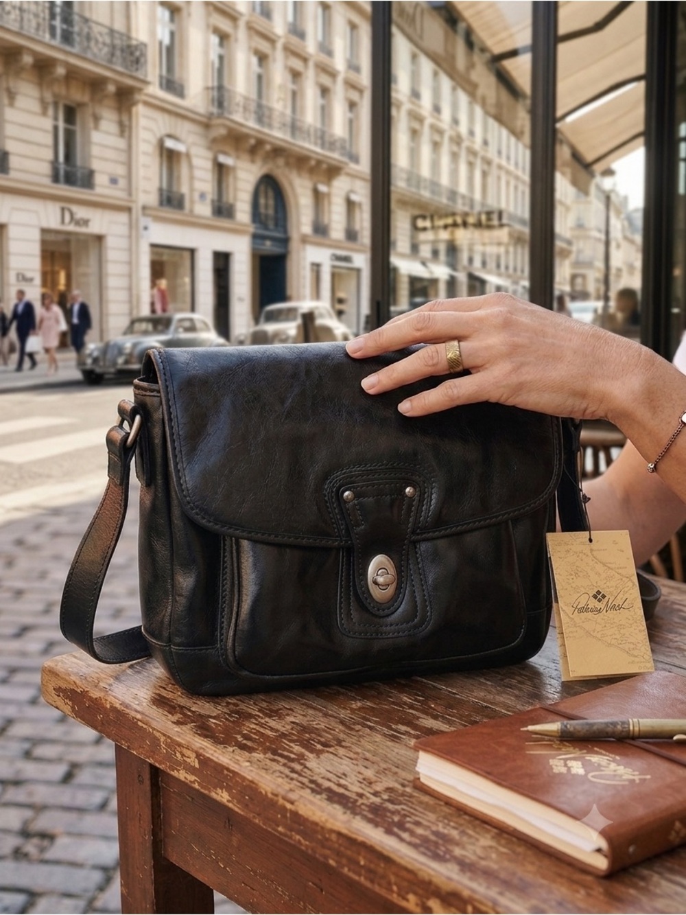 Patricia Nash Jackson Black Leather Turn Lock Crossbody Vintage Satchel Bag NWT - Picture 6 of 15